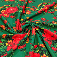 Krojova látka - Kvety červené na zelenom - cena za 10 cm
