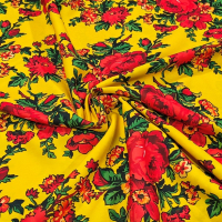 Krojova látka - Kvety červené na žltom - cena za 10 cm