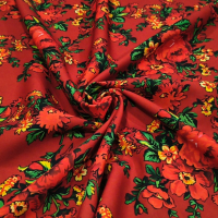 Krojova látka - Kvety červené na červenom - cena za 10 cm