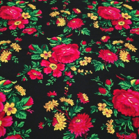Krojova látka - Kvety červené na čiernom - cena za 10 cm