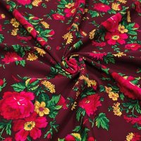 Krojova látka - Kvety červené na vínovom - cena za 10 cm