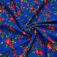 Krojova látka - Kvety červené malé na kráľovsko modrom - cena za 10 cm