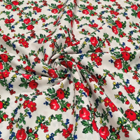 Krojova látka - Kvety červené malé na bielom - cena za 10 cm