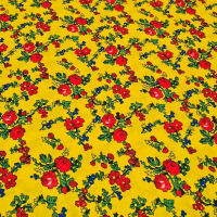 Krojova látka - Kvety červené malé na zelenom - cena za 10 cm