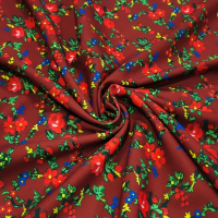 Krojova látka - Kvety červené malé na vínovom - cena za 10 cm