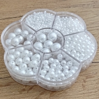 Korálky perličkové - 3-12 mm - Biele - Mix 1150 kusov