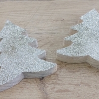 Drevený Stromček s Flitrom - Zlatý - 12 cm