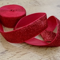 Ozdobná stuha - Červená s lurexovým strieborným vláknom - 38 mm