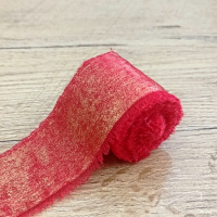 Ozdobná stuha 45 mm - Červená so zlatým vláknom